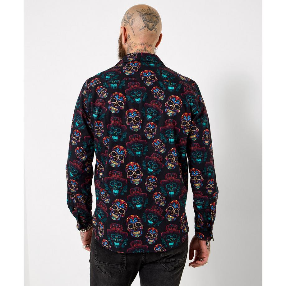 Joe Browns Hemd mit neonfarbenem Totenkopfmuster  