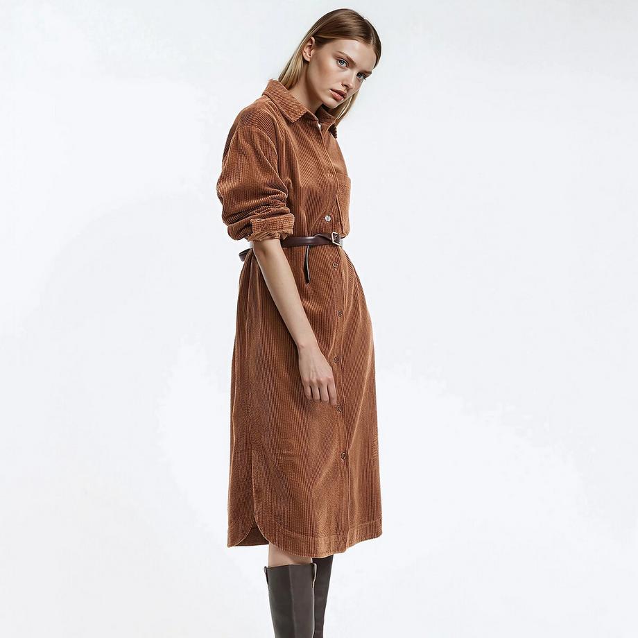 La Redoute Collections Abito midi in velluto a coste taglio dritto  