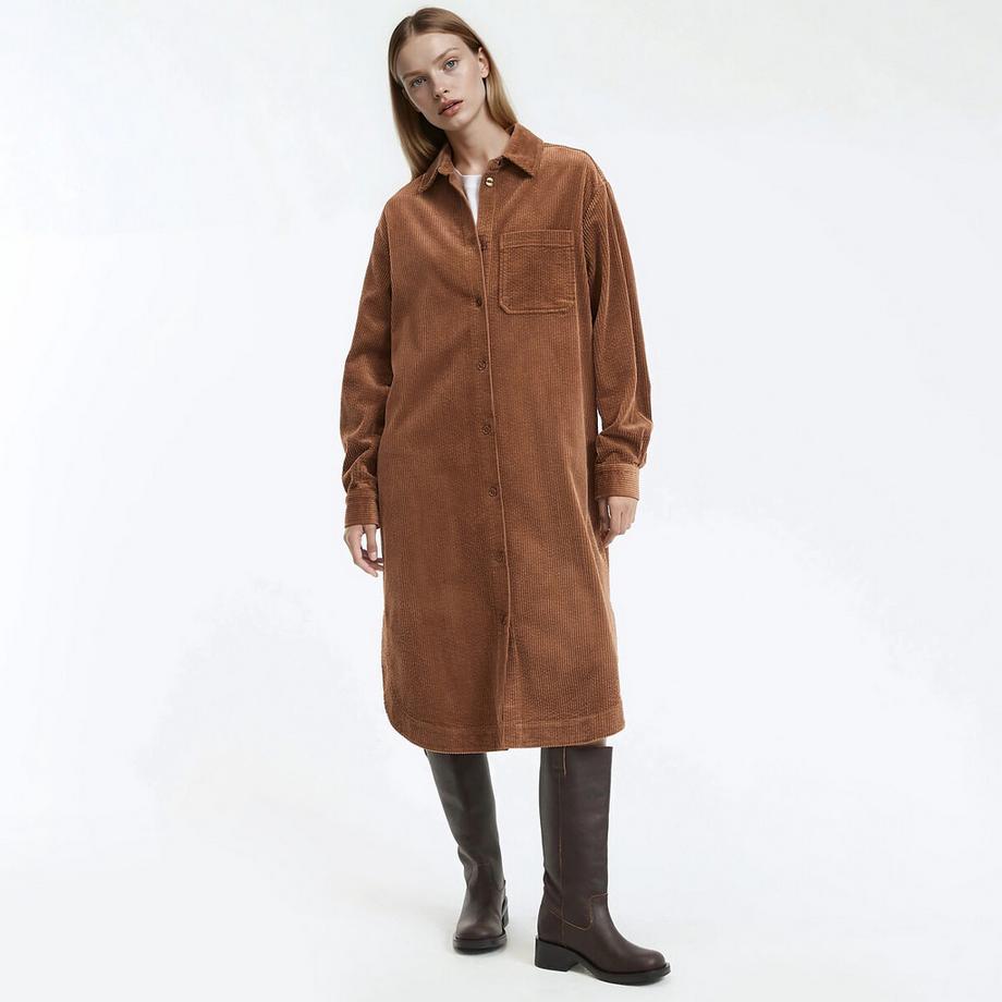 Gerade geschnittenes Cordkleid in Midilänge