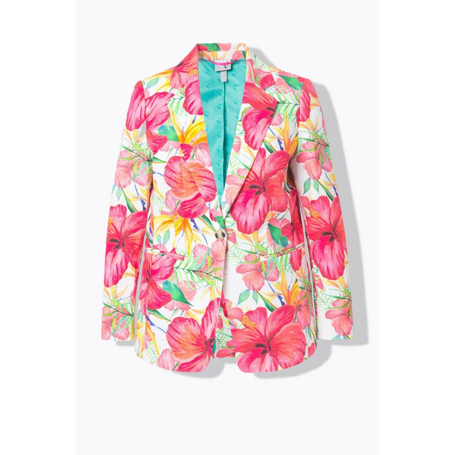 Ulla Popken Blazer motif floral Col à revers Fente d'aisance  