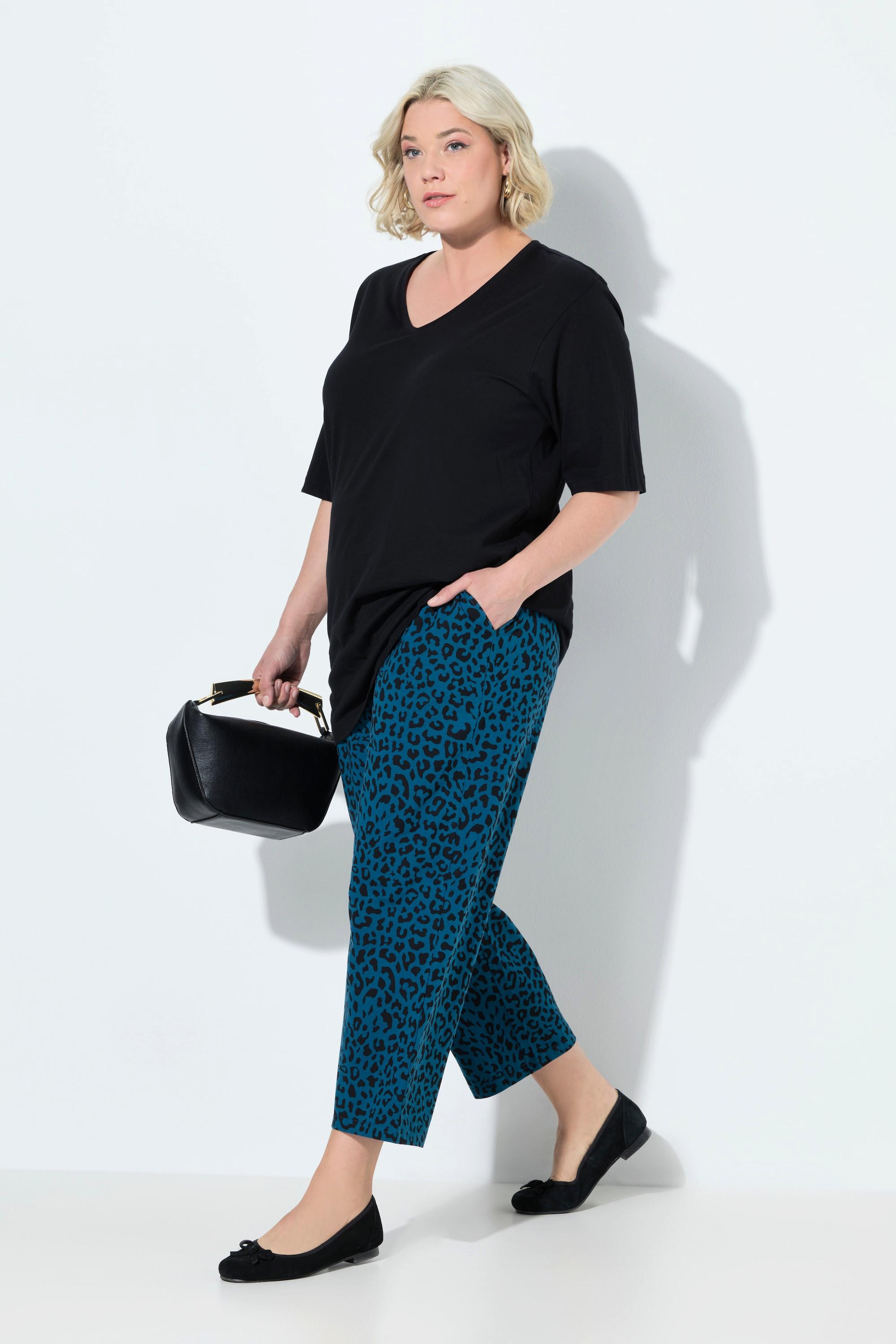 Ulla Popken Pantaloni 7/8 Jersey Gamba Larga Vita Elastica Tasche  