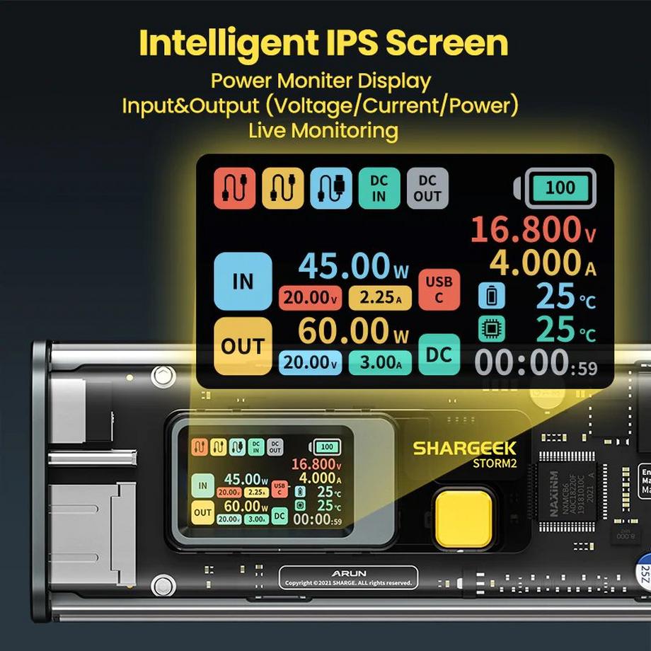 Sharge  Storm 2 Power Bank mit Display, 25600mAh, schwarz/transparent 