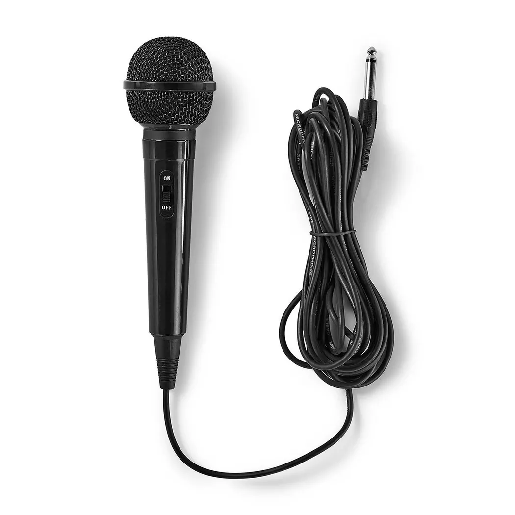 Nedis Uni-Directional Wired 6.5mmm Dynamic Microphone, On/Off, sensitivity 72dB +/- 3dB, 80Hz-13kHz, Wired 5m - ABS Black