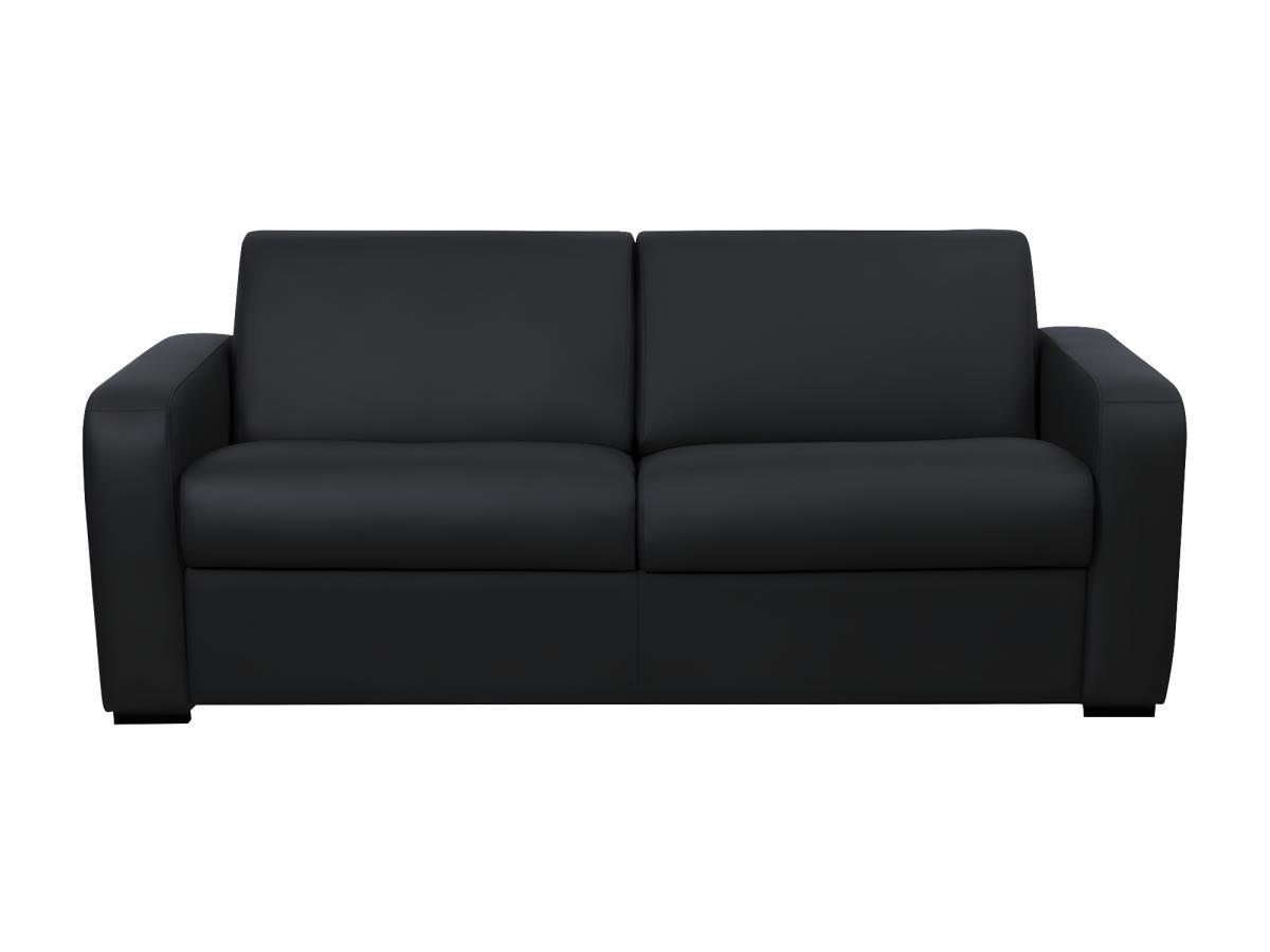 Vente-unique Schlafsofa mit Matratze 3-Sitzer - Matratze 22 cm - Leder - Schwarz - BEVIS  