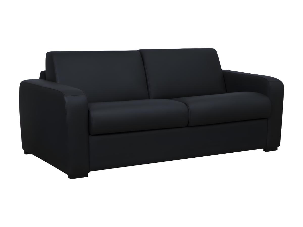 Vente-unique Schlafsofa mit Matratze 3-Sitzer - Matratze 22 cm - Leder - Schwarz - BEVIS  