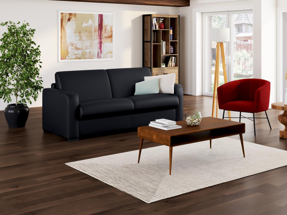 Vente-unique Schlafsofa mit Matratze 3-Sitzer - Matratze 22 cm - Leder - Schwarz - BEVIS  