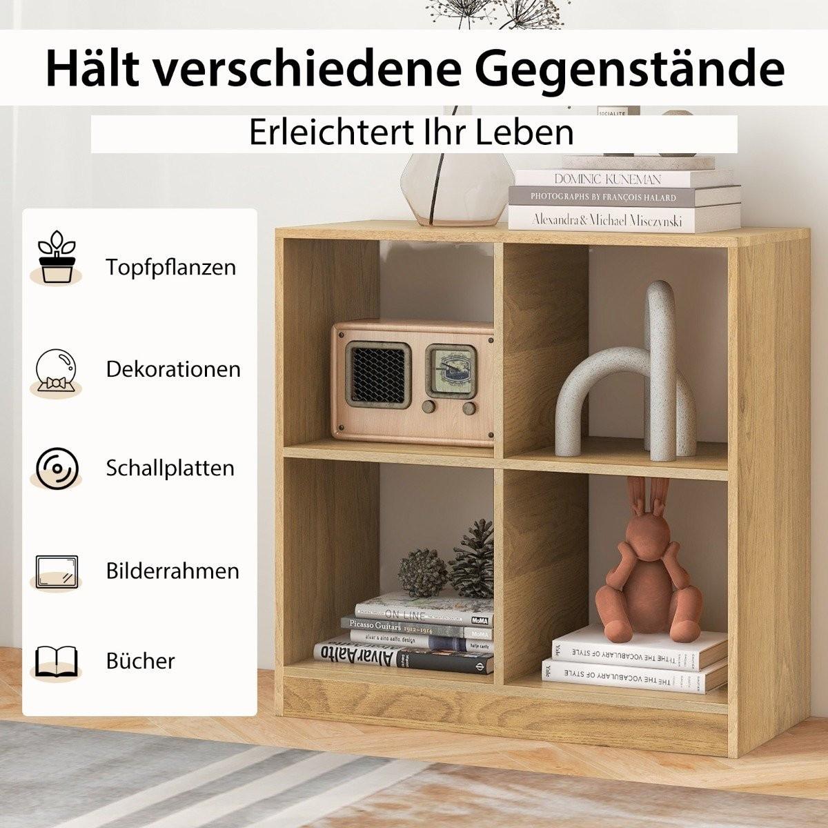 B2X Bücherregal aus Holz mit 4 Fächern Würfelregal & Kippschutz 73 x 33 x 73 cm Natur  
