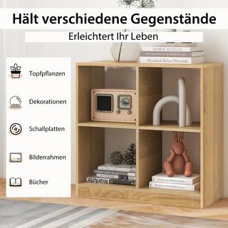 B2X Bücherregal aus Holz mit 4 Fächern Würfelregal & Kippschutz 73 x 33 x 73 cm Natur  
