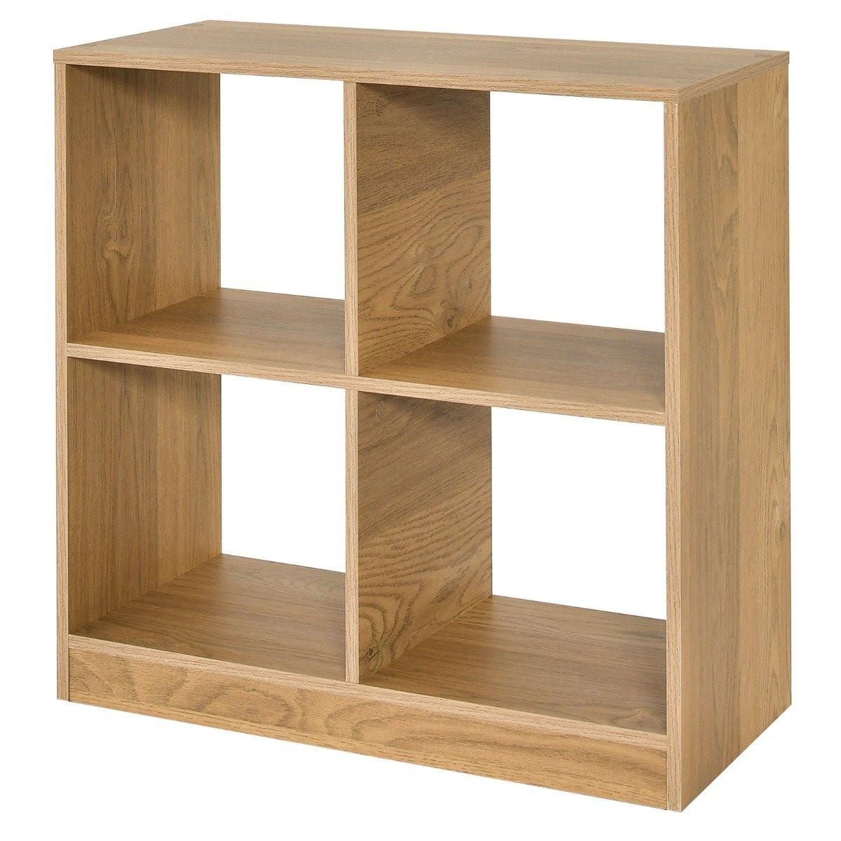 B2X Bücherregal aus Holz mit 4 Fächern Würfelregal & Kippschutz 73 x 33 x 73 cm Natur  