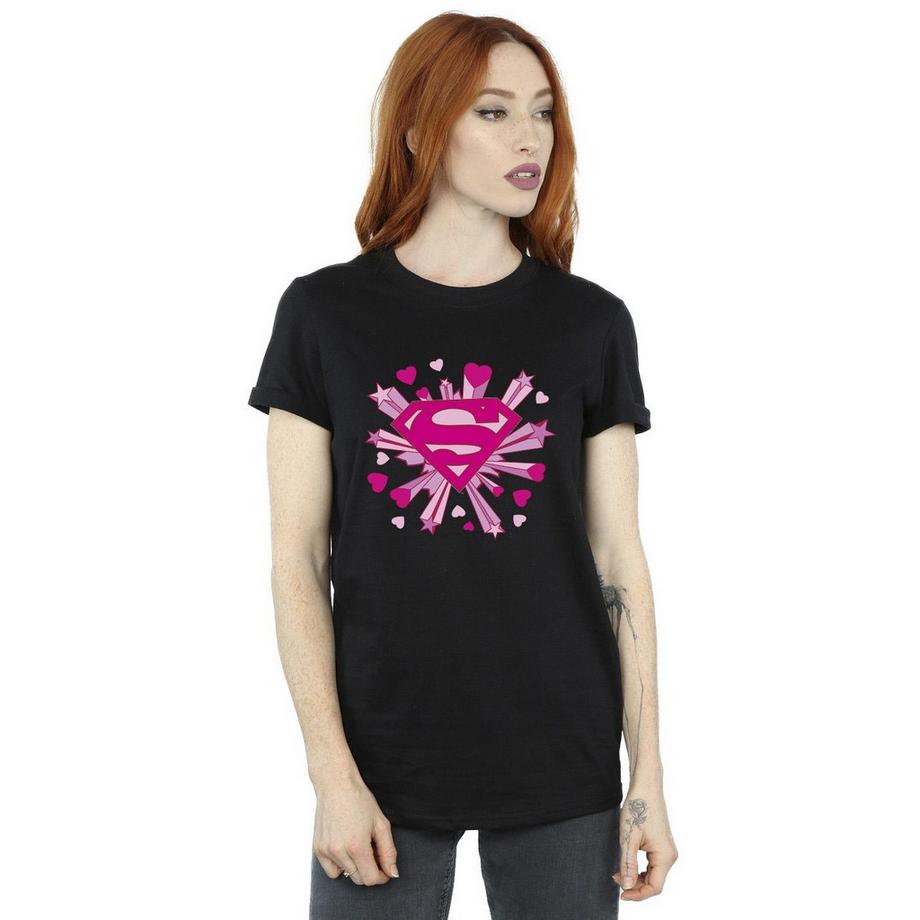 DC COMICS T-shirt Superman Cœurs Et Étoiles Roses Logo  