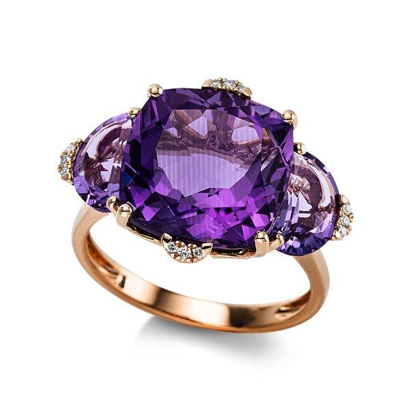 MUAU Schmuck  Ring 750/18K Rotgold Diamant 0.05ct. Amethyst 9.8ct. 