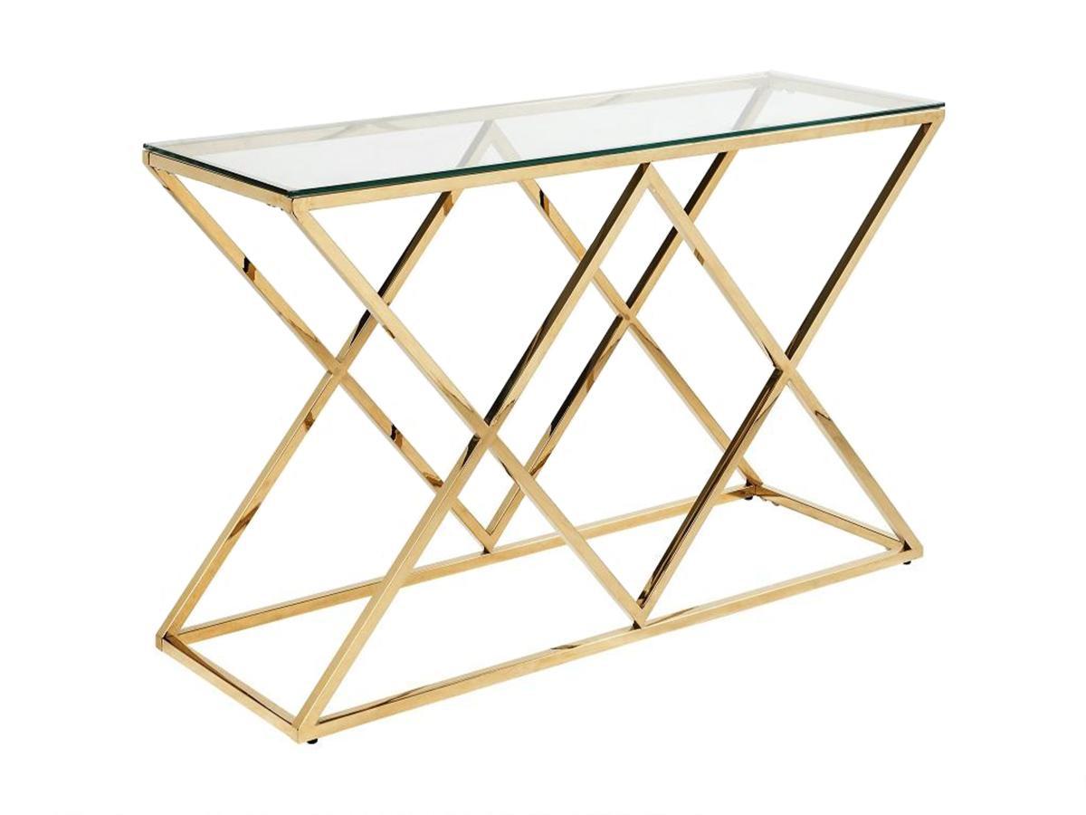 Vente-unique Console CHARLOTTE Verre trempé acier Doré  