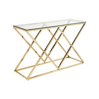 Vente-unique Console CHARLOTTE Verre trempé acier Doré  