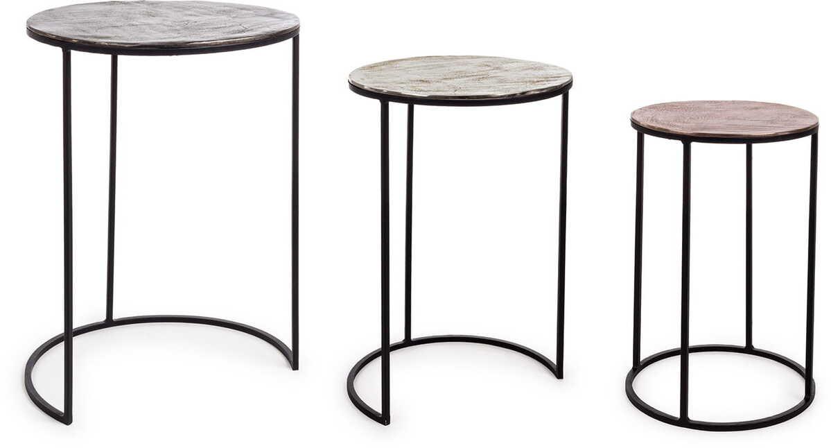 mutoni Table d&#039;appoint Tahir ronde acier (set de 3)  