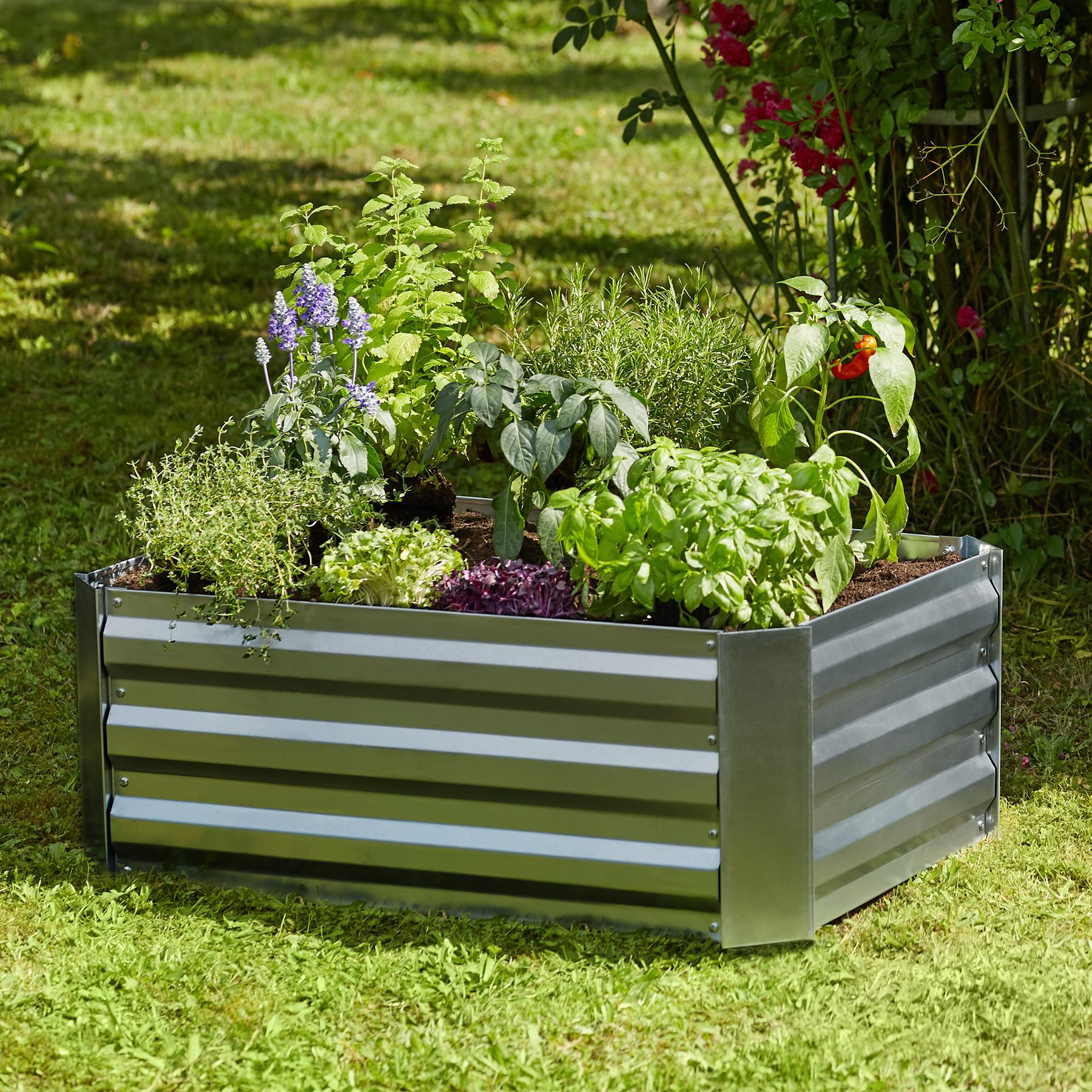 Tectake Carré potager VALERIANA galvanisé 140 L - 80 x 60 x 30 cm  
