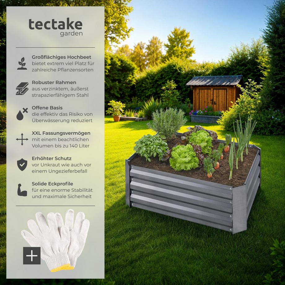 Tectake Carré potager 140 L VALERIANA en acier galvanisé  