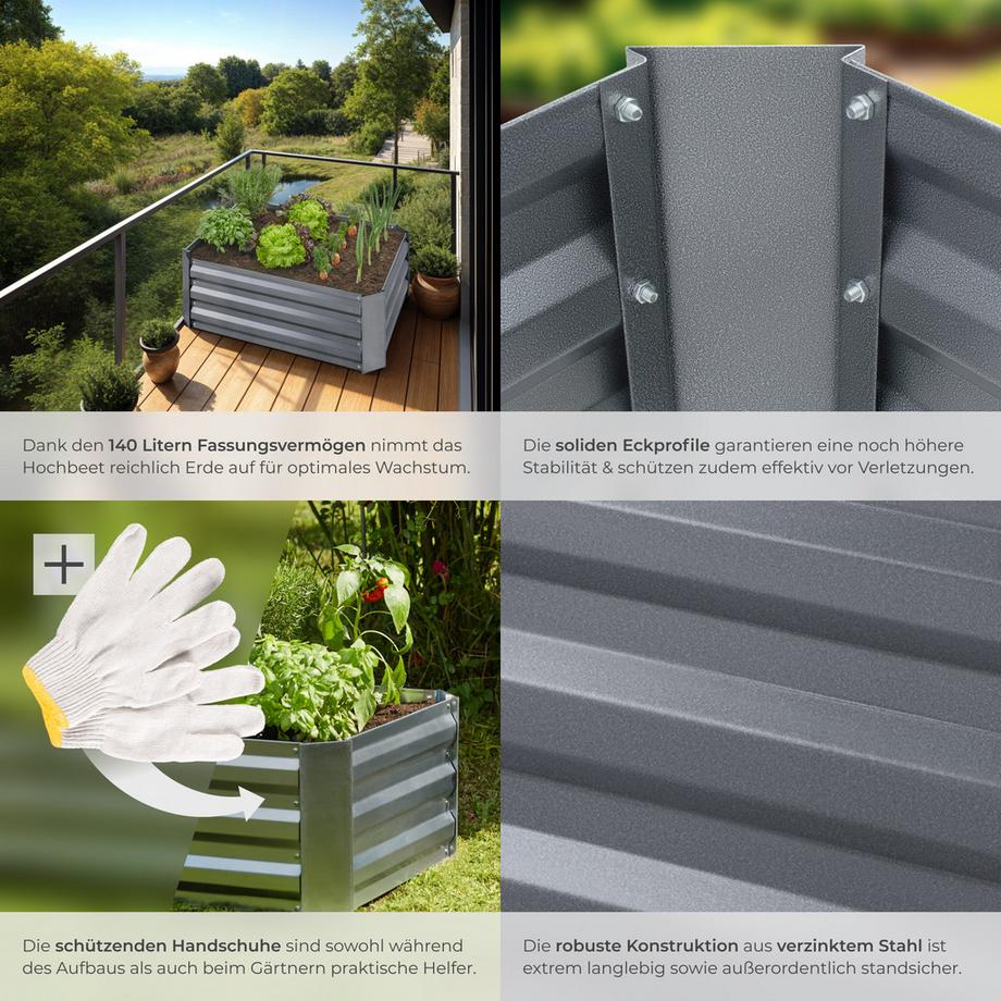 Tectake Carré potager 140 L VALERIANA en acier galvanisé  