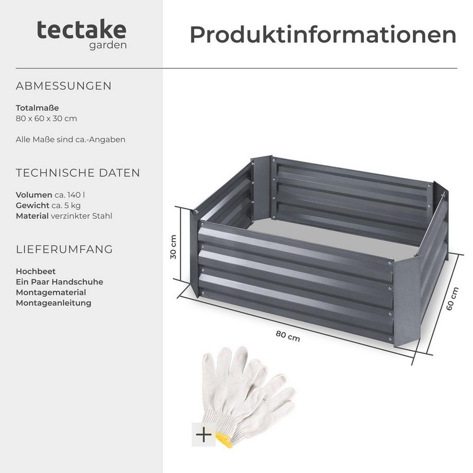 Tectake Carré potager 140 L VALERIANA en acier galvanisé  