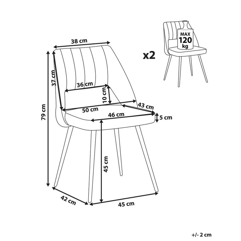 Beliani Set di 2 sedie da pranzo en Velluto Glamour ANSLEY  