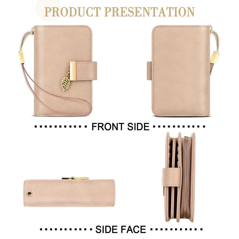 Only-bags.store Portefeuille en cuir avec protection RFID 18 fentes pour cartes chaîne à fermeture éclair et lanière  