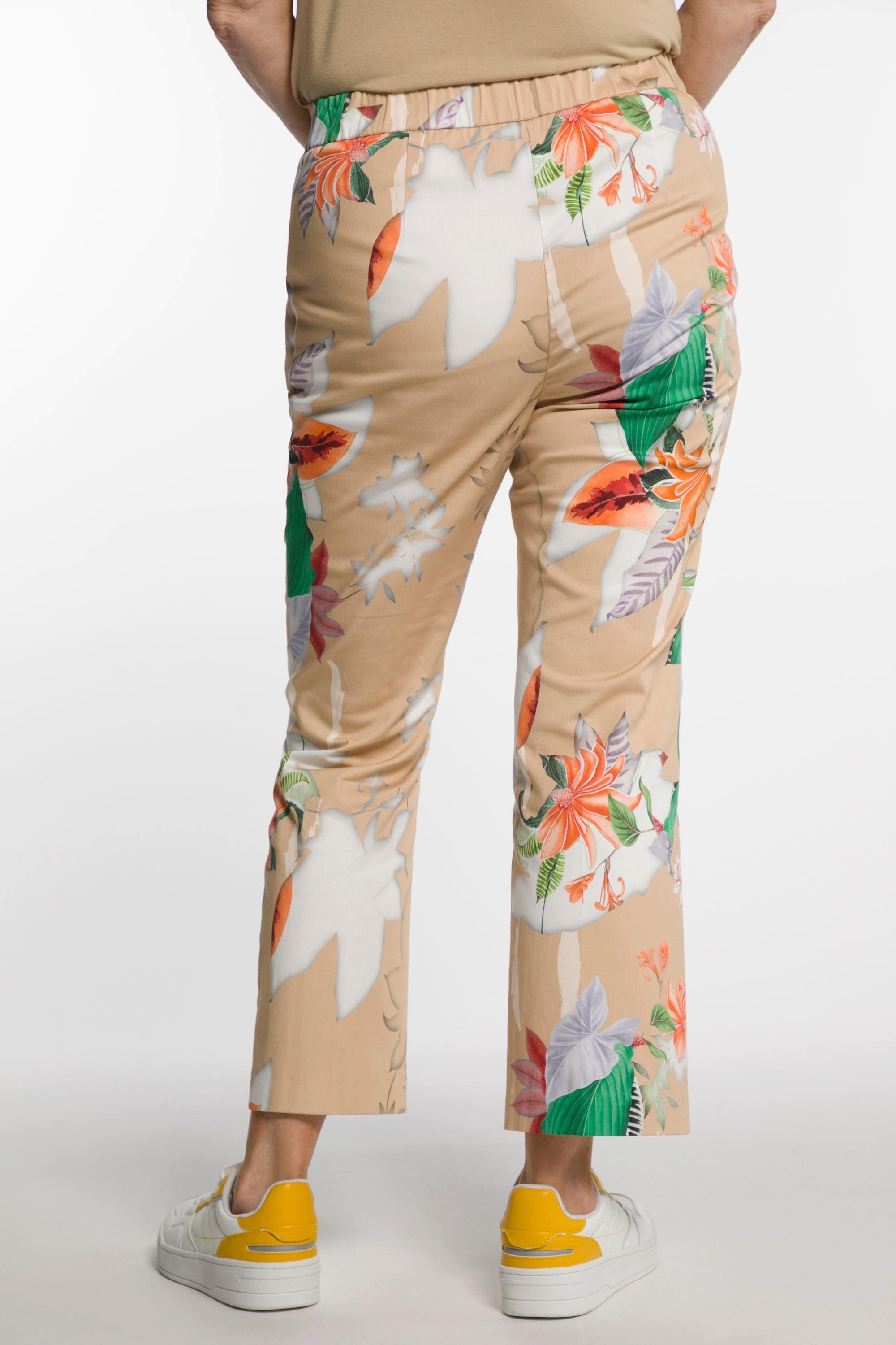 Ulla Popken  Pantalon Bootcut 7/8, fleurs, pli marqué, jambe étroite 