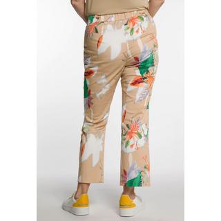 Ulla Popken  Pantaloni boot cut a 7/8 con fiori, taglio della gamba aderente e orlo svasato 