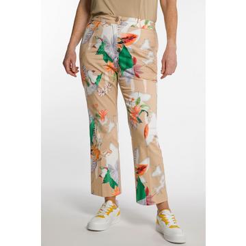 Pantalon Bootcut 7/8, fleurs, pli marqué, jambe étroite