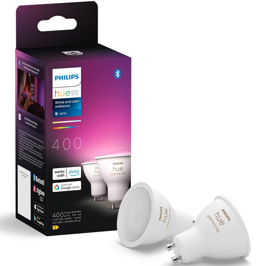 Ambiance Blanc et Couleur GU10 400lm, pack de 2