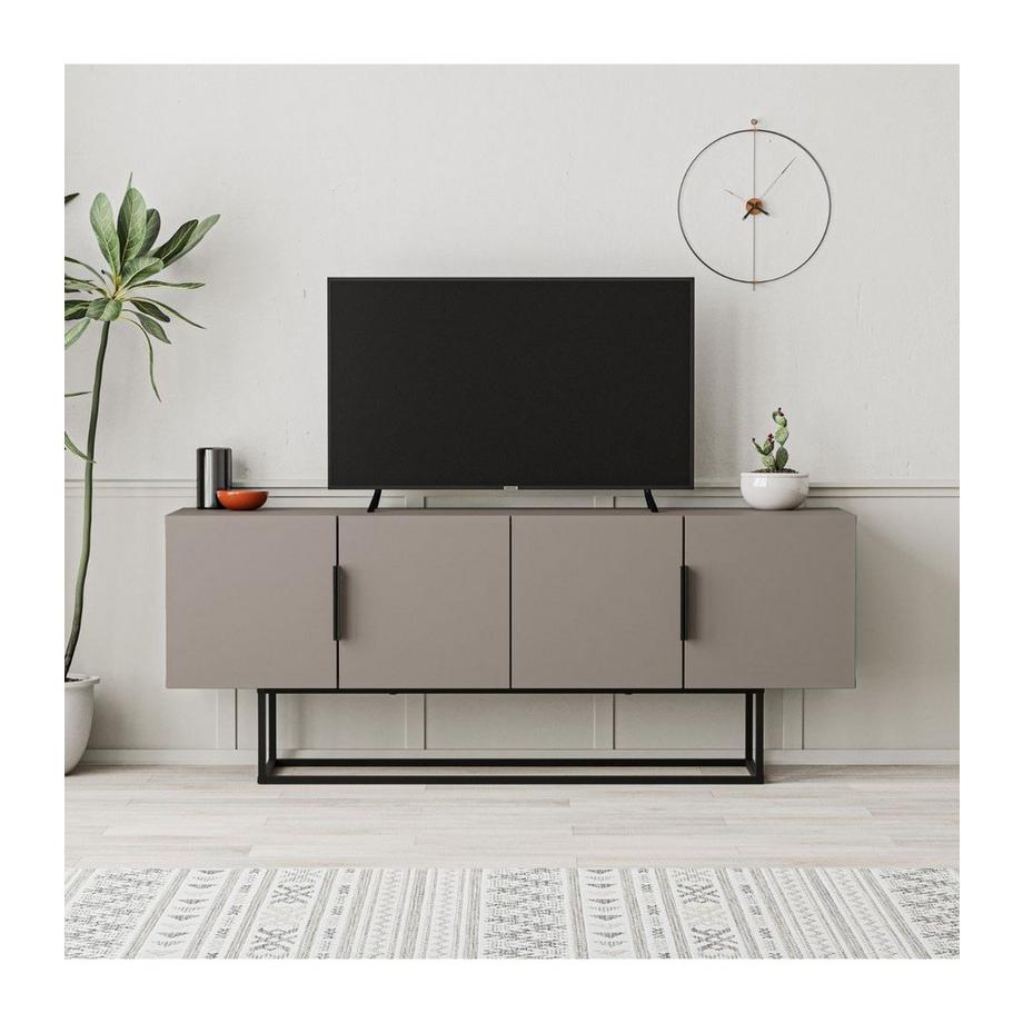 Calicosy TV-Schrank mit 4 Türen und Metallbeinen L140 cm - Titan  