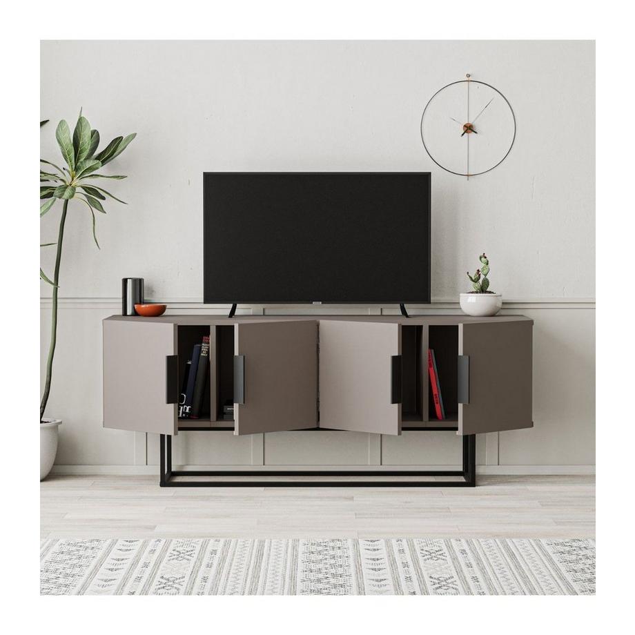 Calicosy TV-Schrank mit 4 Türen und Metallbeinen L140 cm - Titan  