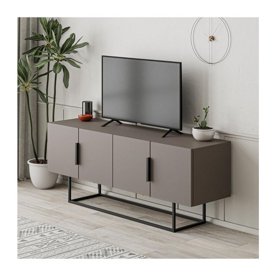 Calicosy TV-Schrank mit 4 Türen und Metallbeinen L140 cm - Titan  
