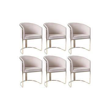 Lot de 6 chaises avec accoudoirs en velours et métal - Crème et doré - JOSETHE de Pascal MORABITO