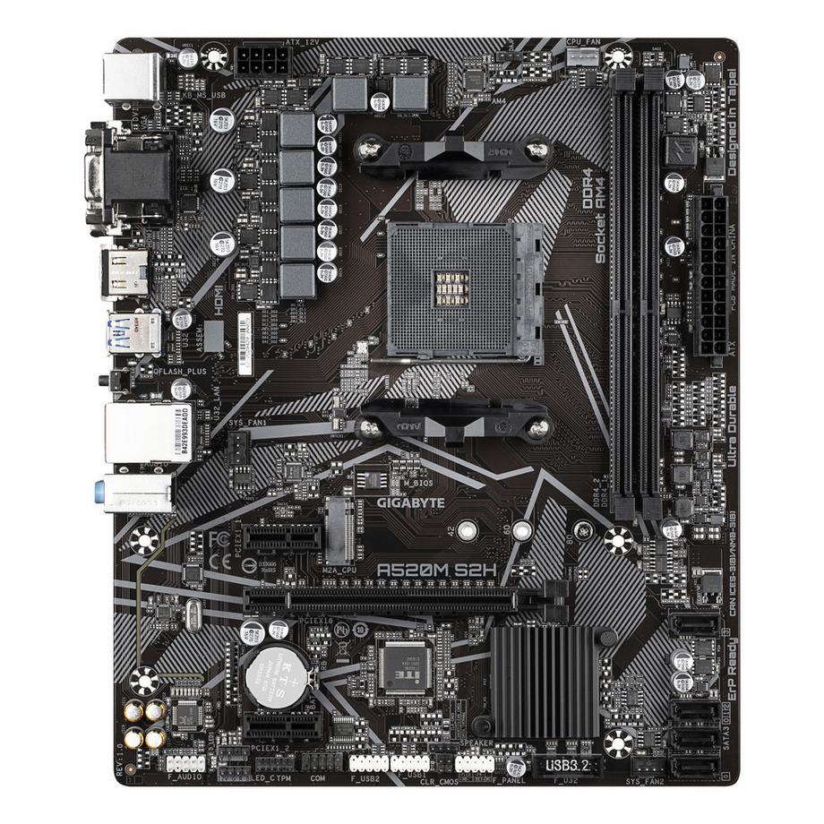 Gigabyte  A520M S2H, AMD A520 Mainboard - Sockel AM4 (AM4, AMD A520, mATX) 