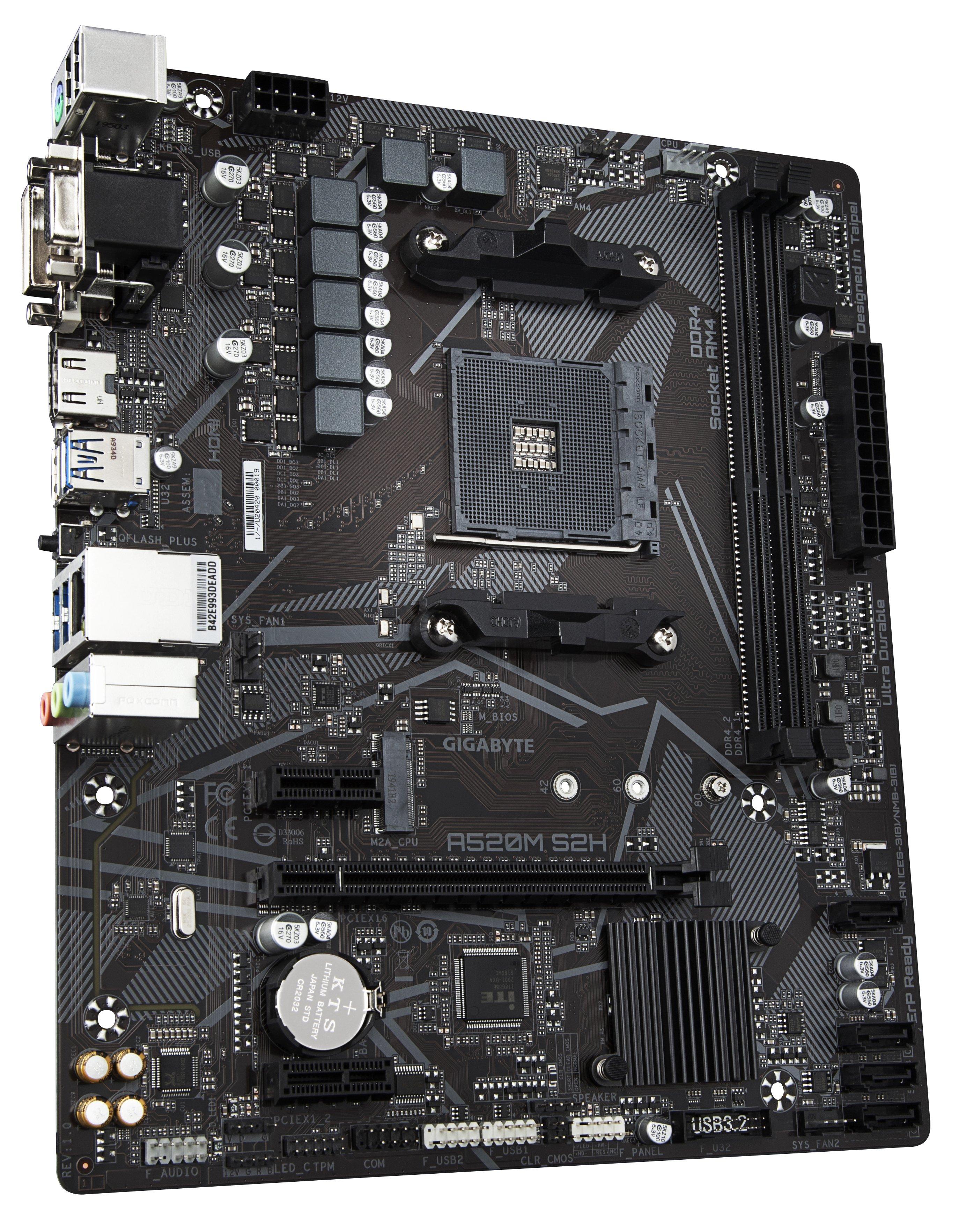 Gigabyte  A520M S2H, AMD A520 Mainboard - Sockel AM4 (AM4, AMD A520, mATX) 