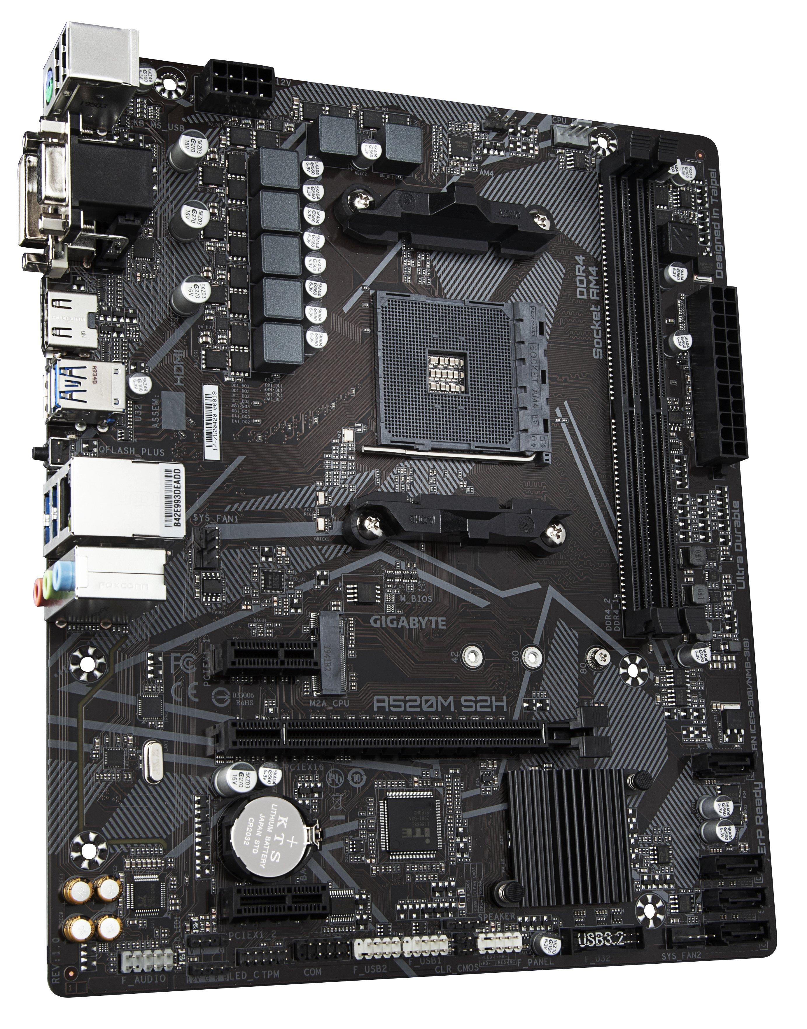 Gigabyte  A520M S2H, AMD A520 Mainboard - Sockel AM4 (AM4, AMD A520, mATX) 