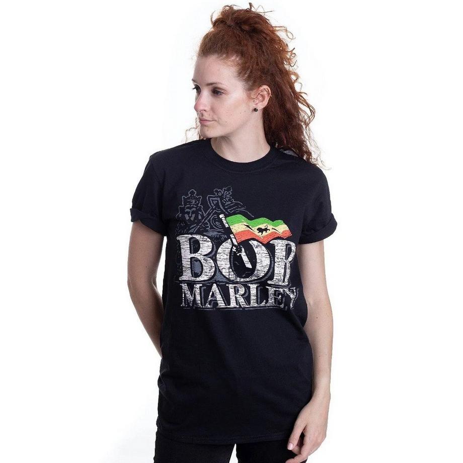 Bob Marley Bob Marley Flaggen Grafikdruck T-Shirt  