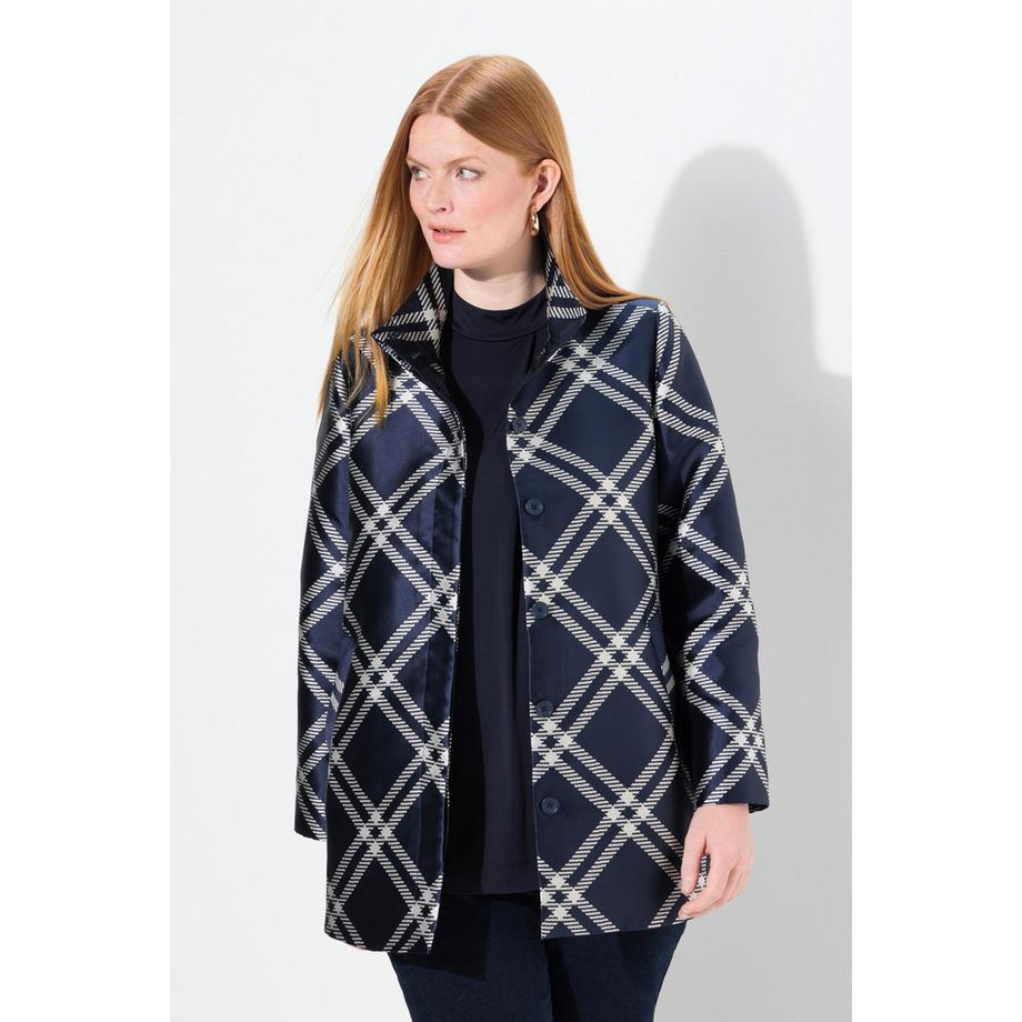 Ulla Popken Veste à carreaux Col Montant  