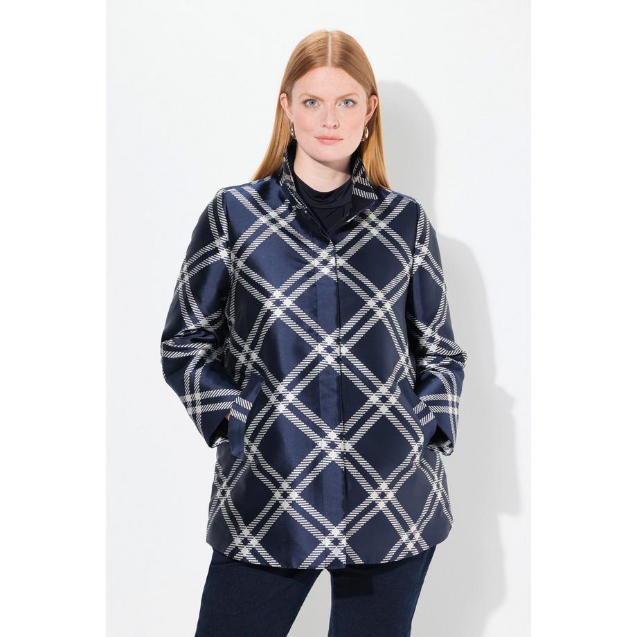 Ulla Popken Veste à carreaux Col Montant  