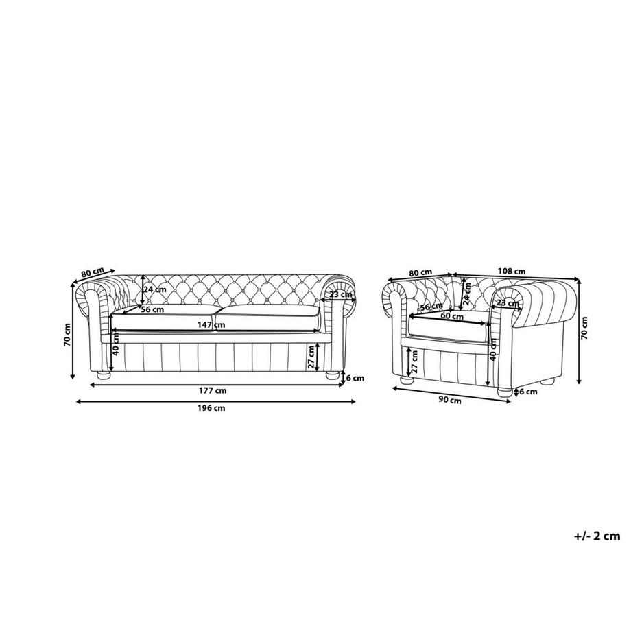 Beliani Wohnzimmer Set aus Echtleder  CHESTERFIELD  