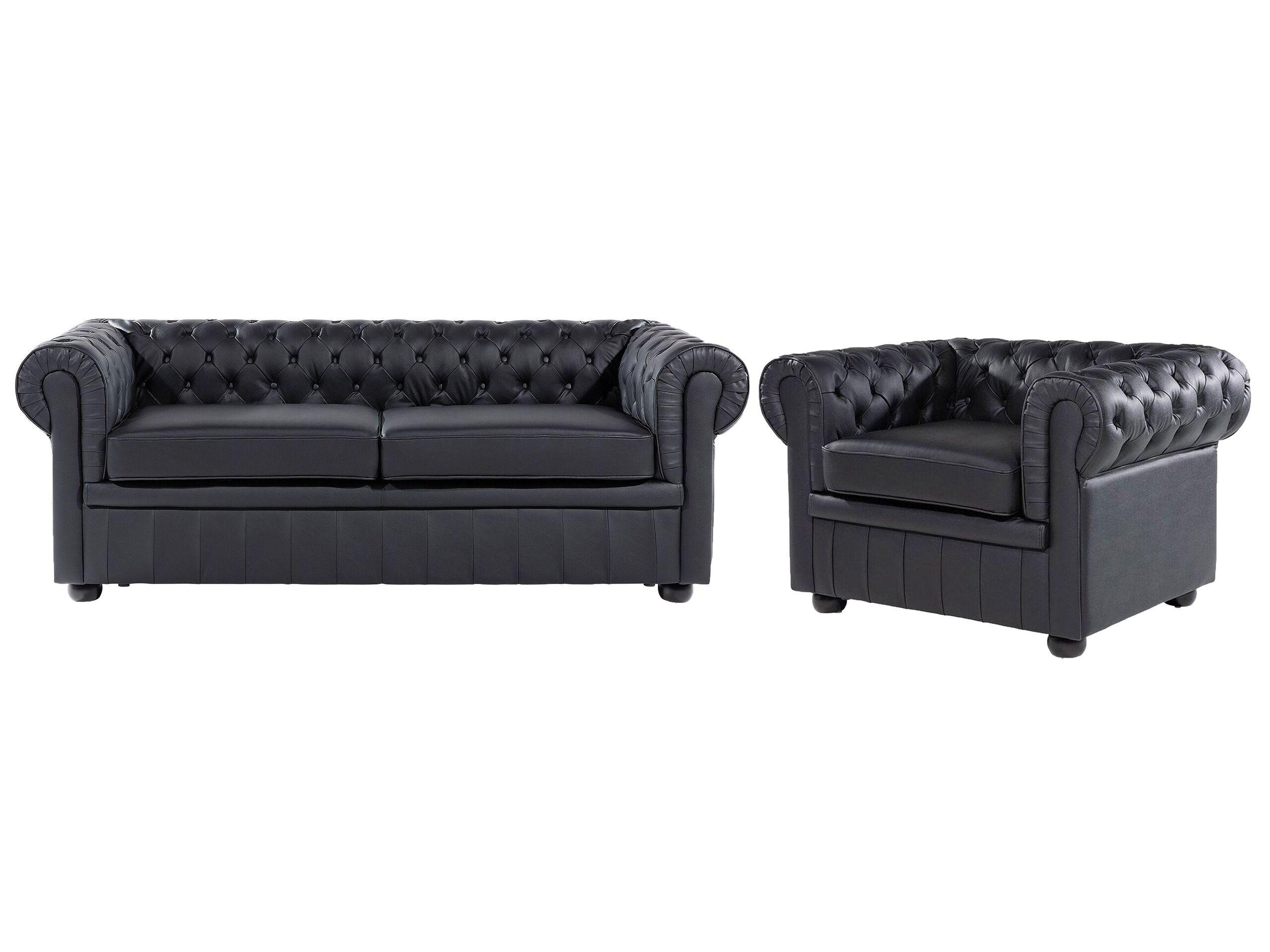 Beliani Wohnzimmer Set aus Echtleder Glamourös CHESTERFIELD  