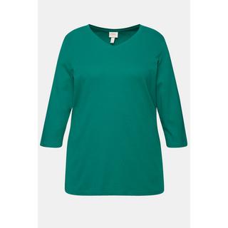 Ulla Popken  Maglia di jersey a costine in cotone biologico con scollo a V e maniche a 3/4 