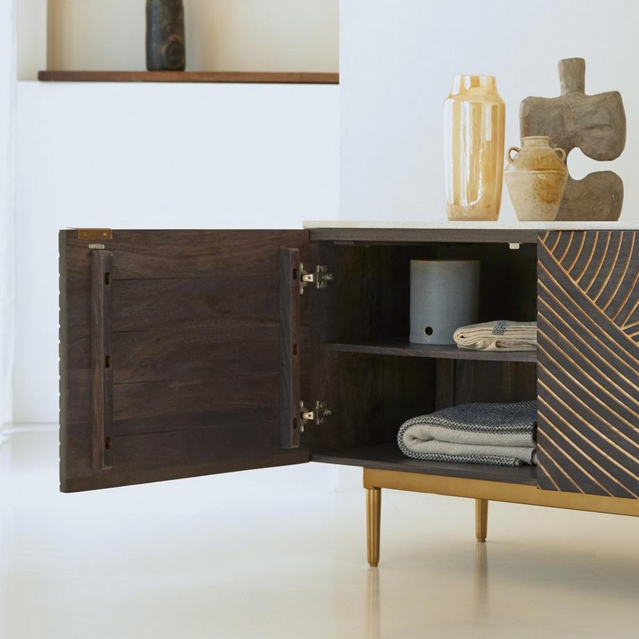 Tikamoon  Buffet aus massivem Mangoholz und Terrazzo 180 cm Bilal 