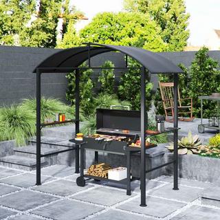 Northio Gazebo per barbecue 233 x 110 x 235 cm, padiglione da giardino antivento con doppio tetto, ripiani, gazebo con protezione UV, padiglione per barbecue in acciaio, tenda da giardino per barbecue per feste, grigio scuro Aosom  