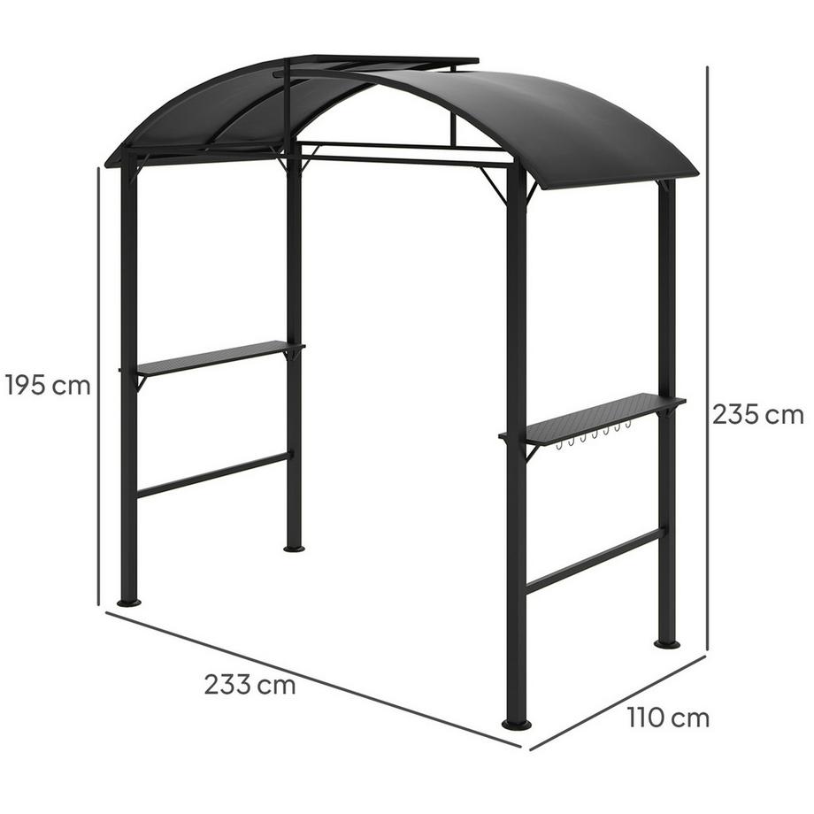Northio Gazebo per barbecue 233 x 110 x 235 cm, padiglione da giardino antivento con doppio tetto, ripiani, gazebo con protezione UV, padiglione per barbecue in acciaio, tenda da giardino per barbecue per feste, grigio scuro Aosom  