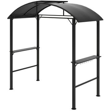 Gazebo per barbecue 233 x 110 x 235 cm, padiglione da giardino antivento con doppio tetto, ripiani, gazebo con protezione UV, padiglione per barbecue in acciaio, tenda da giardino per barbecue per feste, grigio scuro Aosom