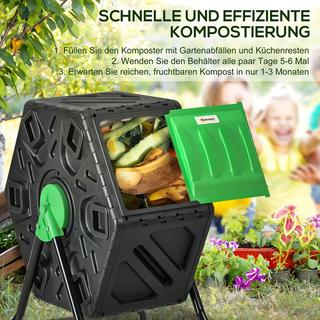 Northio Compostiera 65 litri, compostiera rapida girevole 60x49x77 cm in plastica, compostiera termica resistente alle intemperie con sistema di ventilazione, coperchio, compostiera da giardino, contenitore per compost per giardino, cucina, balcone  