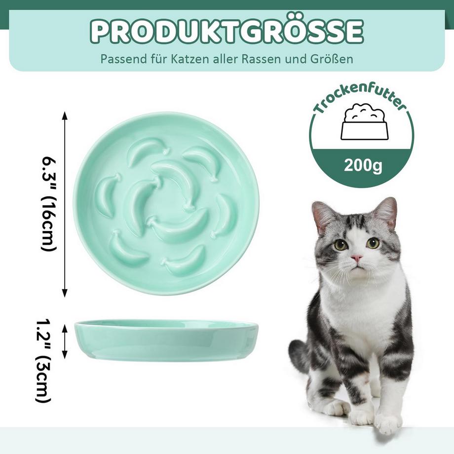 Alopini  Ensemble de chat anti-piège en céramique - 2 bols de nourriture pour manger lentement 