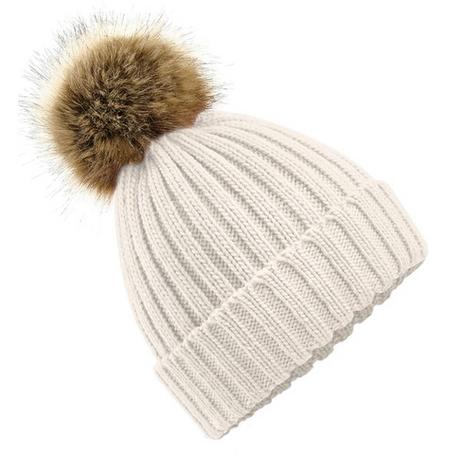 Beechfield  Chunky Beanie Mütze mit KunstfellBommel 