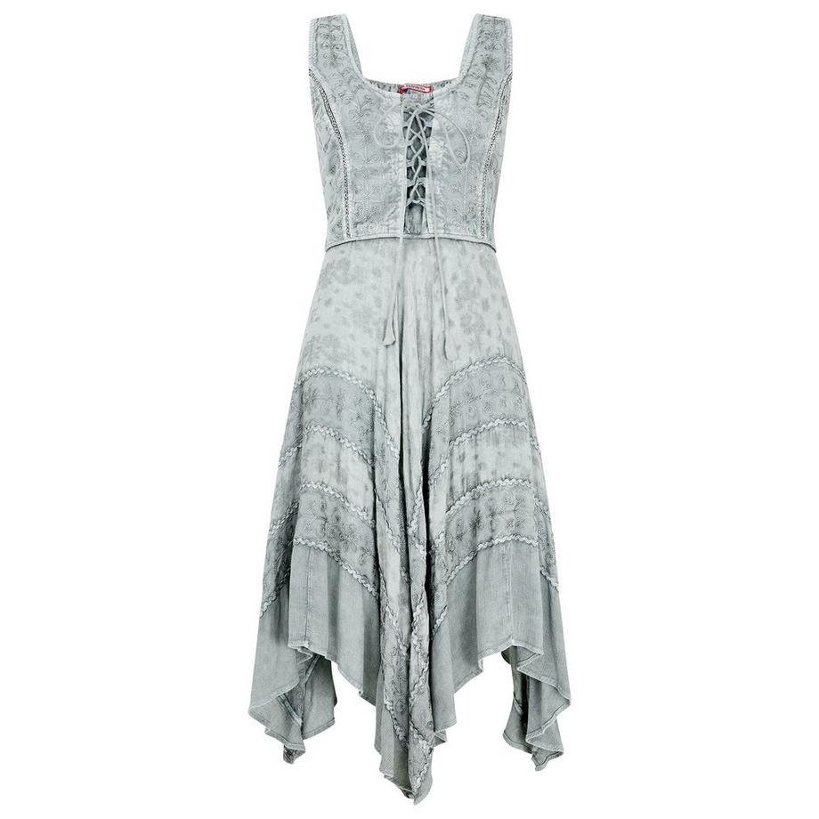 Knielanges Jacquard-Kleid mit Stickerei und Zipfelsaum