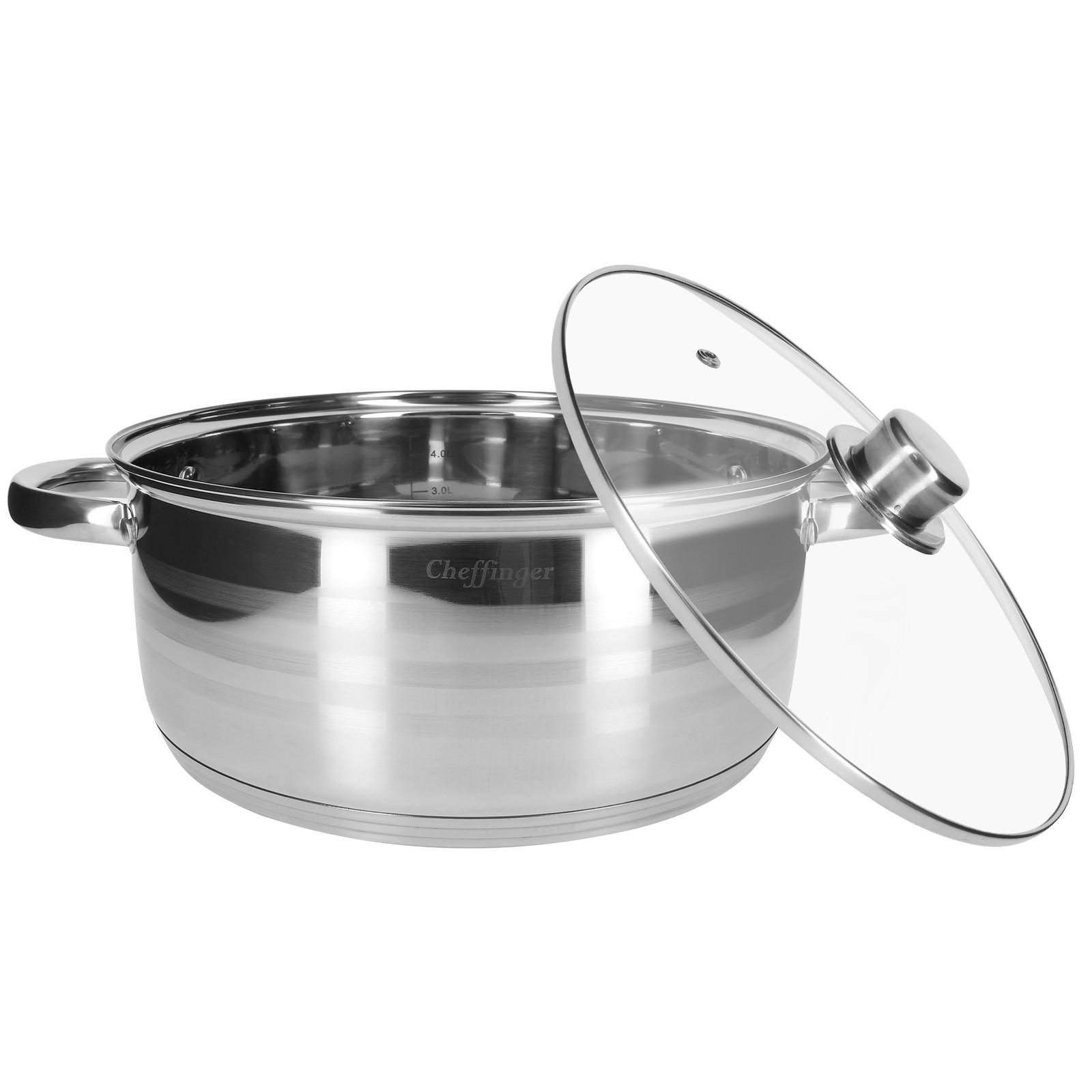 Cheffinger Set di 3 pentole 26 / 28 / 30 cm inox  